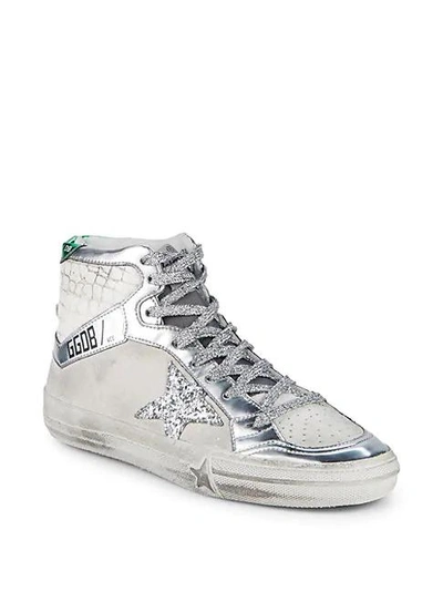 Shop Golden Goose Leather High-top Sneakers In White Silver