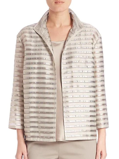 Shop Lafayette 148 Open-front Striped Jacket In Putty Multicolor