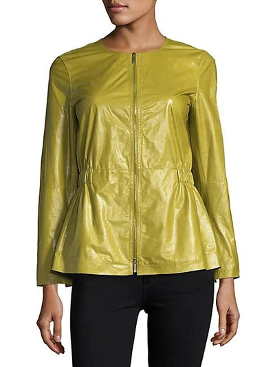 Shop Lafayette 148 Lucina Lacquered Lambskin Jacket In Chicory