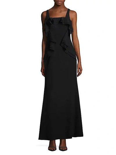 Shop Js Collections Sleeveless Flounce Evening Gown In Black