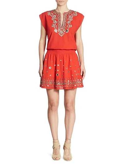 Shop Alice And Olivia Pimmy Cotton Dress In Poppy/gold