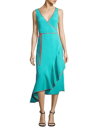 Shop Diane Von Furstenberg Asymmetrical Ruffle Hem Dress In Bright Aqua