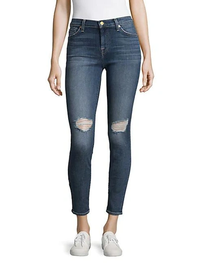 Shop 7 For All Mankind Cotton-blend Distressed Ankle Jeans In Athentic