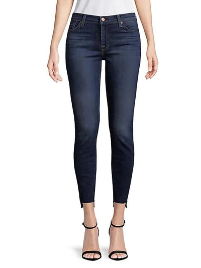 Shop 7 For All Mankind Asymmetrical Cuff Ankle Jeans In Medium Denim