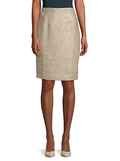 Shop Calvin Klein Tweed Straight Skirt In Khaki Multi