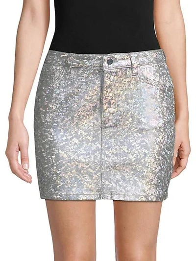 Shop Dl Premium Denim Brit Metallic Pencil Skirt In Silver