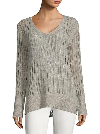 Shop Inhabit V-neck Pointelle Sweater In Storm