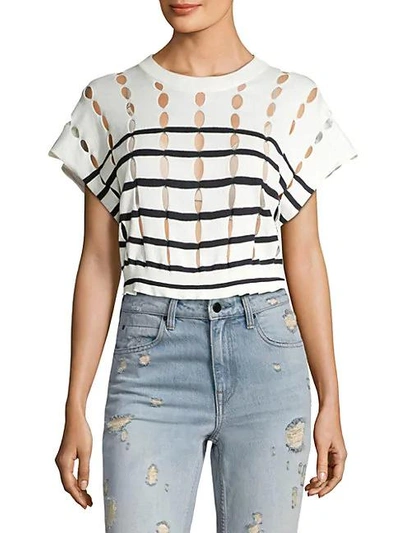 Shop Alexander Wang Striped Cotton Knit Cropped Top In White