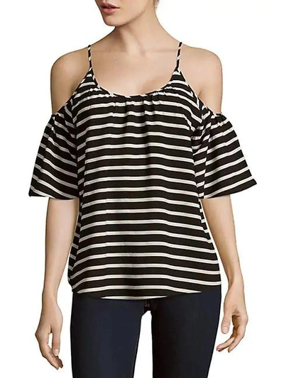 Shop French Connection Polly Striped Cold Shoulder Top In Black White
