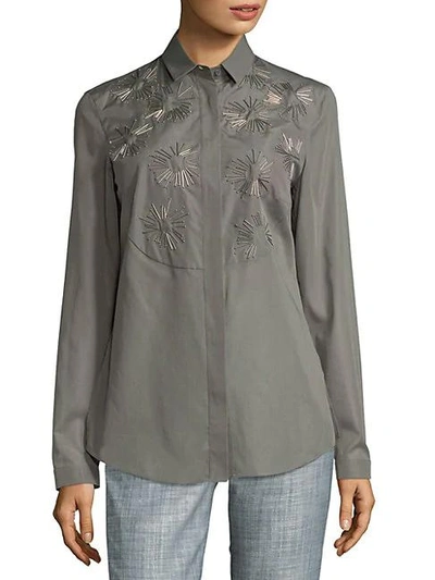 Shop Akris Sunburst Cotton Button-down Shirt In Silver