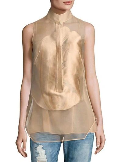 Shop Akris Button-front Semi-sheer Top In Gold