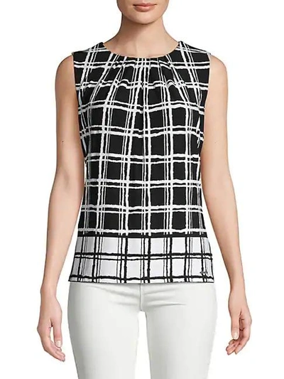 Shop Calvin Klein Sleeveless Grid Print Blouse In Blakc-white