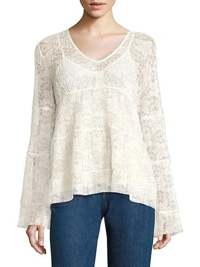Shop See By Chloé Pliss&eacute; Lace Bell-sleeve Blouse In Natural White