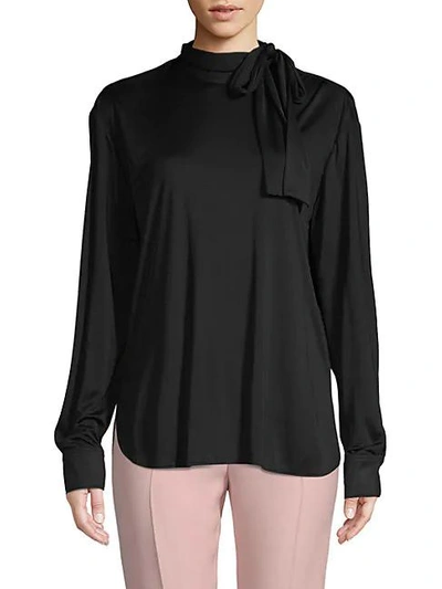 Shop Valentino Bow Silk Long-sleeve Top In Nero