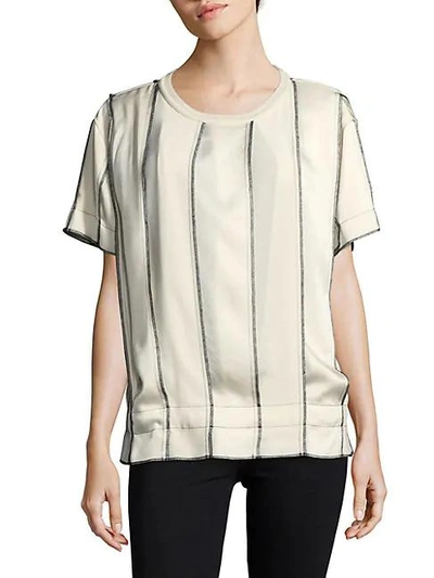 Shop Dkny Striped Short Sleeve Top In Gesso