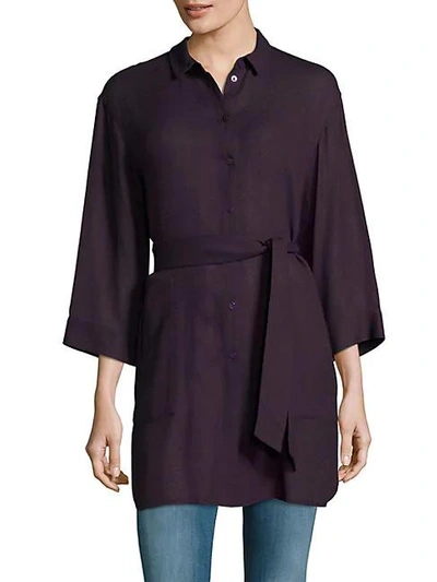 Shop Lafayette 148 Melody Solid Wool-blend Blouse In Mulberry