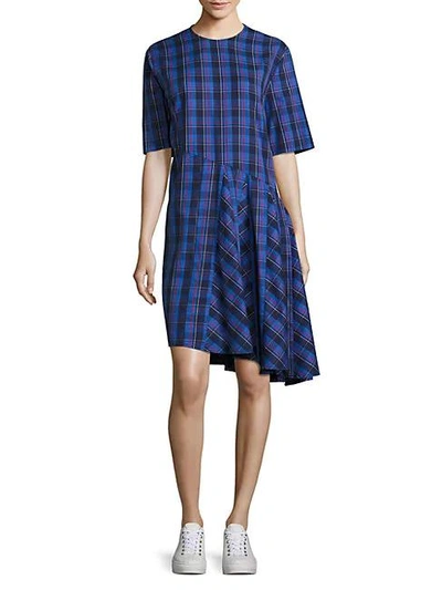 Shop Public School Rima Abia Plaid Cotton Dress In Blue