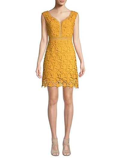 Shop Few Moda Sleeveless Lace Dress In Mustard
