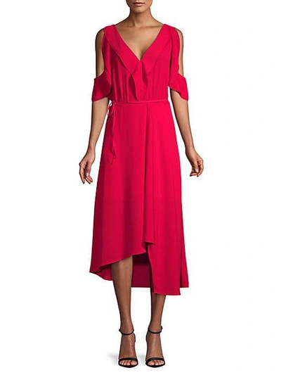 Shop Abs By Allen Schwartz Asymmetric Cold-shoulder Midi Dress In Lipstick