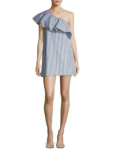 Shop Alice And Olivia Cammie Ruffled Cotton Dress In Blue White