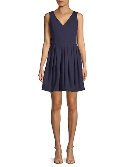 Shop Halston Heritage Pleated Fit-and-flare Dress In Midnight