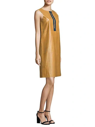 Shop Lafayette 148 Ashby Leather Shift Dress In Rum