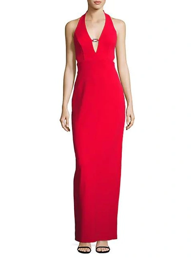 Shop Abs By Allen Schwartz Scuba Halter Gown In Fire