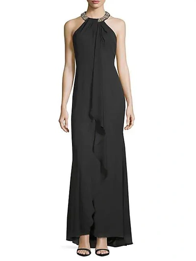 Shop Calvin Klein Chiffon Ruffle-front Dress In Black