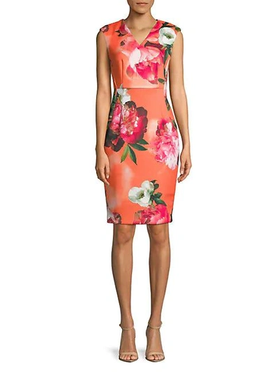 Shop Calvin Klein Floral Sheath Dress In Orange Multi