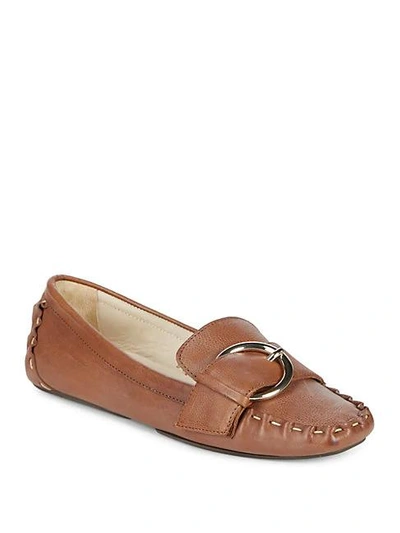 Shop Frances Valentine Leather Moc Toe Drivers In Tobacco
