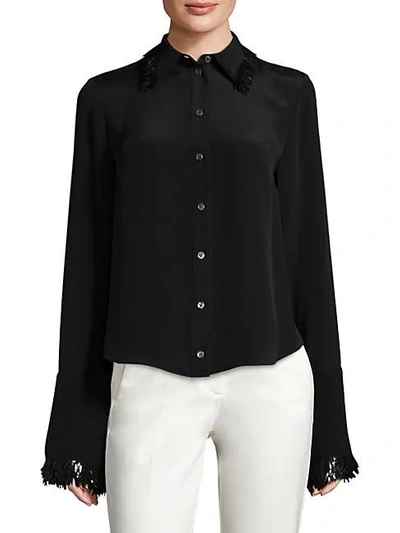 Shop Derek Lam Silk Fringe Blouse In Black