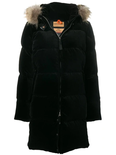 Shop Parajumpers Sindy Hooded Velvet Coat In Black