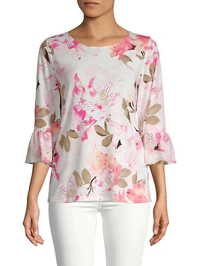 Shop Calvin Klein Floral Bell-sleeve Top In White
