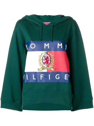 Shop Tommy Hilfiger Logo Patch Hoodie In Green