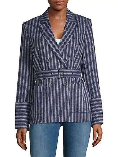 Shop Laundry By Shelli Segal Stripe Double-breasted Blazer In Midnight
