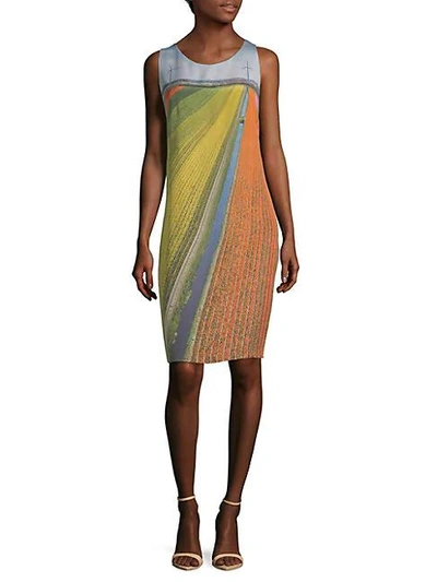 Shop Akris Field-print Silk Shift Dress In Multi