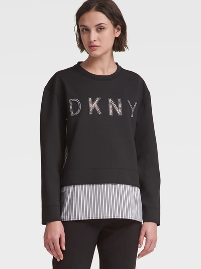 Shop Donna Karan Logo Shirttail Sweatshirt In Black Combo