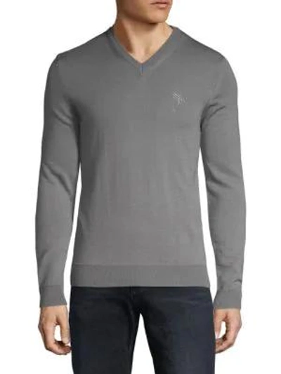 Shop Versace Logo Wool Sweater In Grey