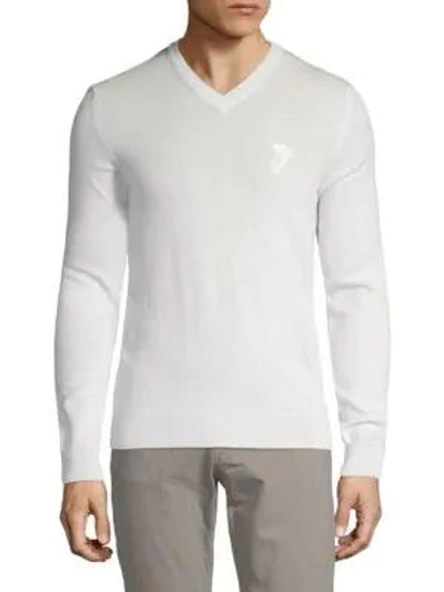 Shop Versace Logo Wool Sweater In White