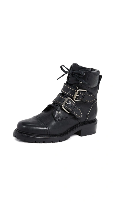 Shop Frye Samantha Stud Belted Hiker Boots In Black