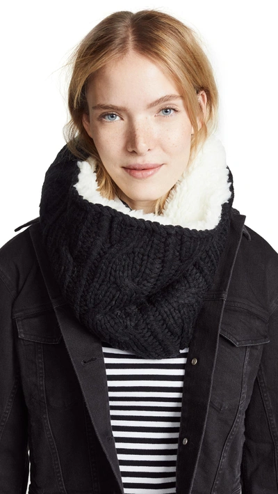 Shop Plush Sherpa Cable Knit Neck Warmer In Black/cream