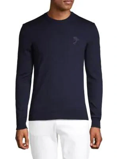 Shop Versace Long-sleeve Wool Sweater In Navy