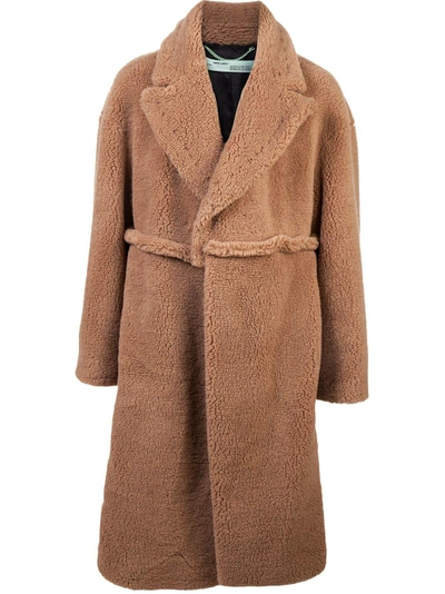 Shop Off-white Oversized Shearling Coat In Brown