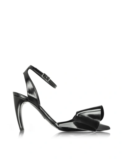 Shop Proenza Schouler Notturno Black Leather & Suede Ruffled Wave Sandals