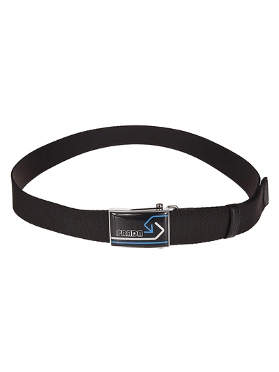 Shop Prada Logo Buckle Belt In F014b Nero Azzurro