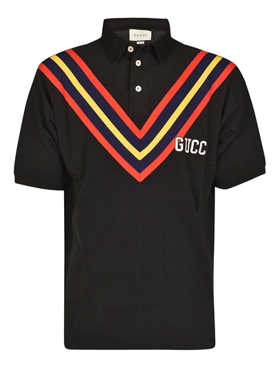 Shop Gucci Graphic Print Polo Shirt In Black Multicolor