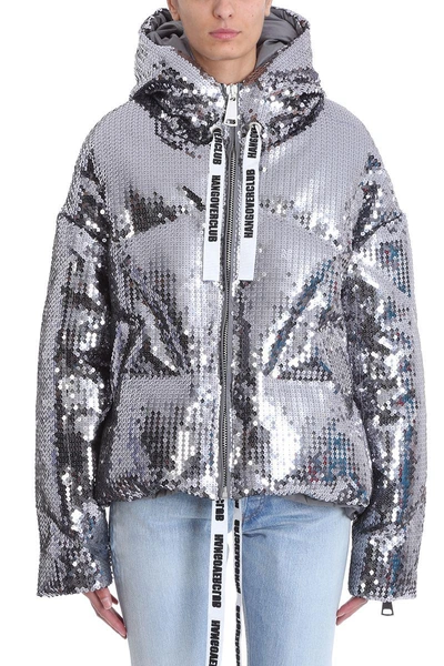 Shop Khrisjoy Khris Sequins Puffer Short Down Jackets In Silver