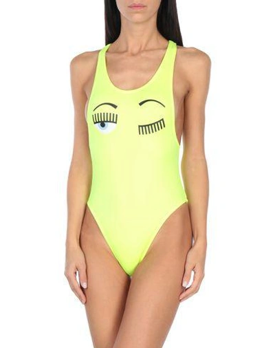 Shop Chiara Ferragni Woman One-piece Swimsuit Yellow Size Xs Polyamide, Elastane