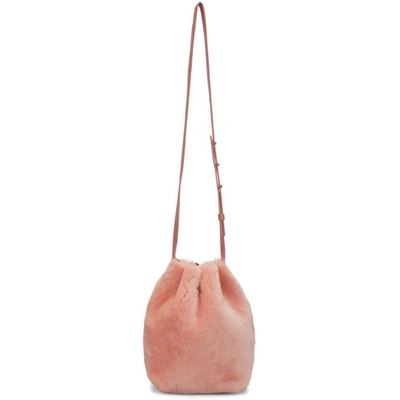 Shop Mansur Gavriel Pink Shearling Mini Bucket Bag In Blush