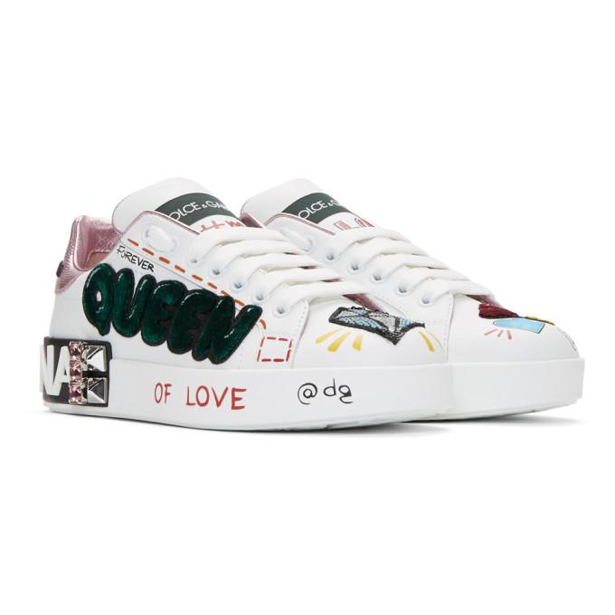 Dolce & Gabbana Portofino Sneakers In Printed Nappa Calfskin With Patch